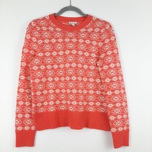 Gap Vintage Crewneck Coral Fair Isle Knit Lambs Wool Sweater Size Small